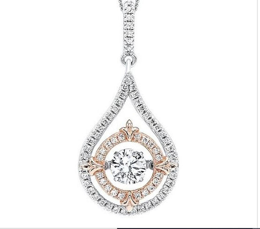 Diamond Solitaire Double Halo Fleur-de-Lis Drop Pendant in Sterling Silver