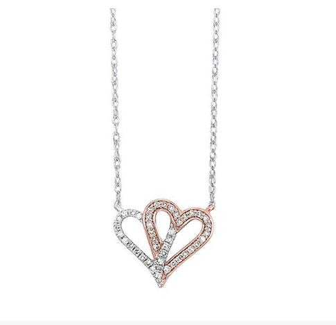 Two-Toned Gold & Diamond Double Heart Pendant