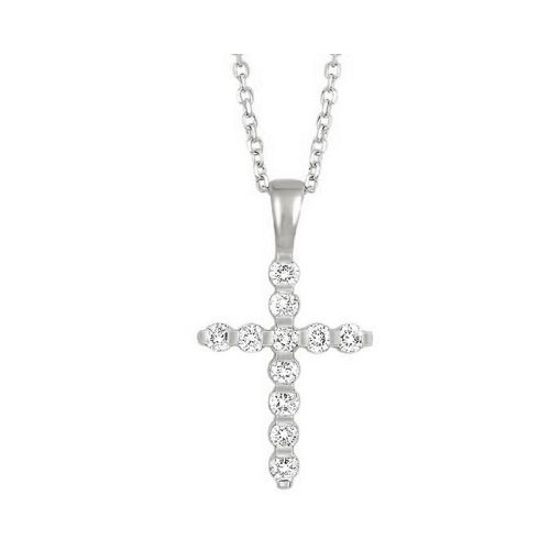 14K White Gold (1/10ctw) Diamond Cross Pendant