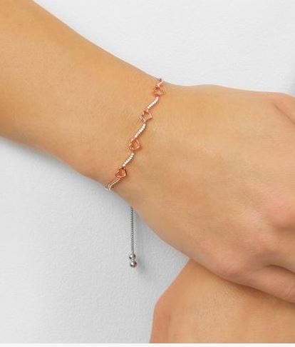 Diamond Open Heart Ribbon Bolo Bracelet- Adjustable