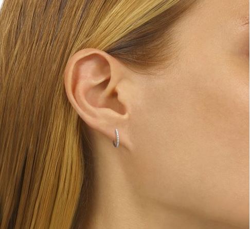White Gold Diamond Round Shaped Huggie Earrings