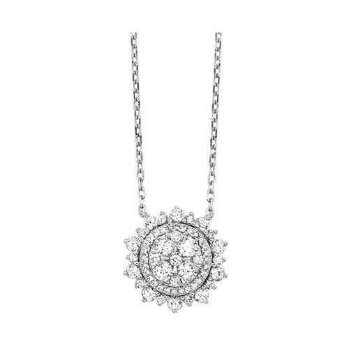 14Kt White Gold Diamond Sunburst Pendant
