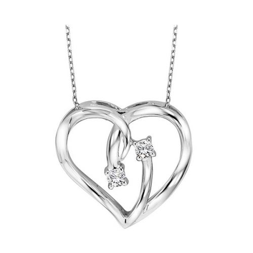 Silver Heart Pendant Two Diamonds