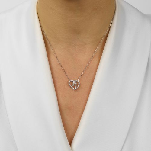 Silver Heart Pendant Two Diamonds